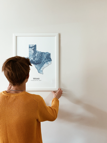 Texas Hydrological Map Poster Blue