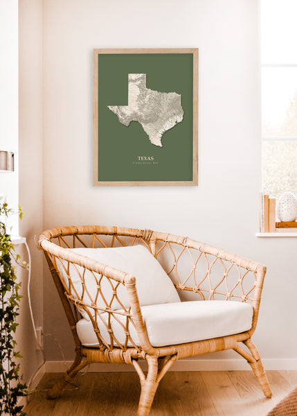 Texas Hydrological Map Poster Green