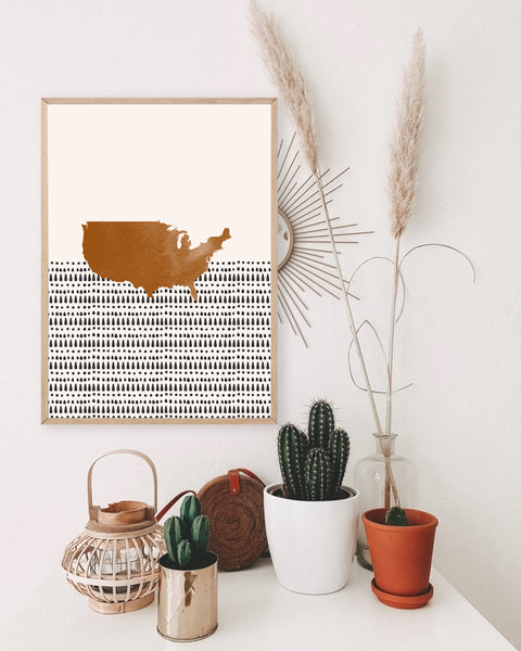 United States of America Boho Wall Art Map