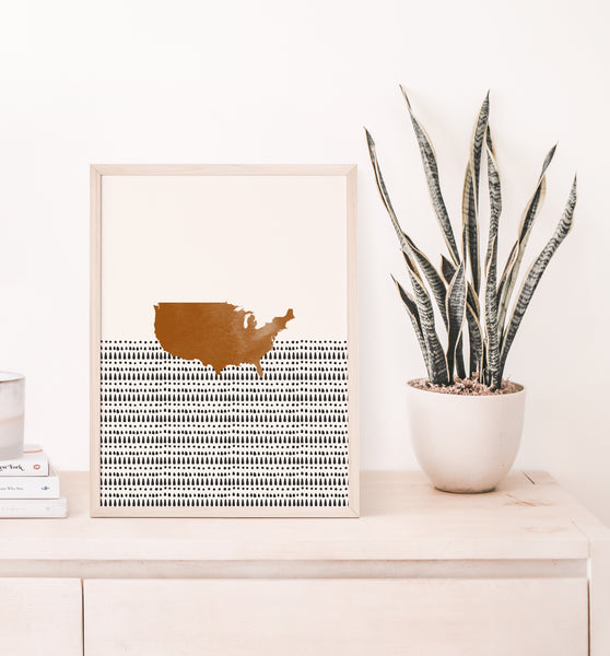 United States of America Boho Wall Art Map