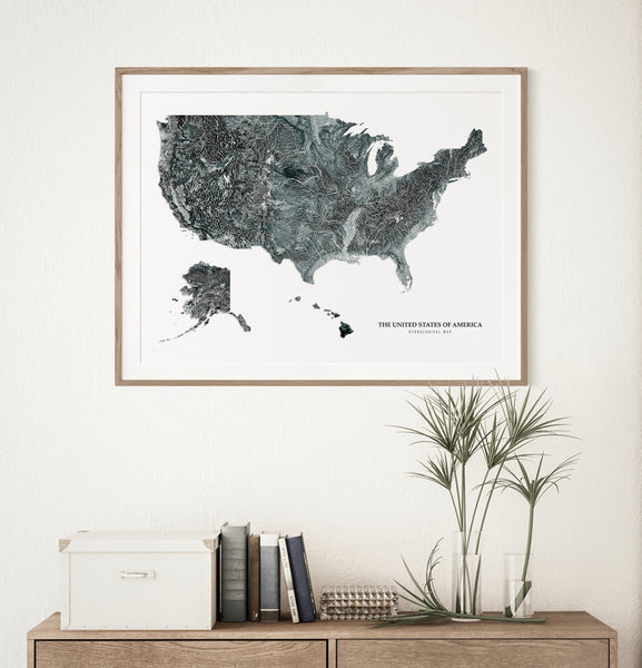 United States Hydrological Map Black