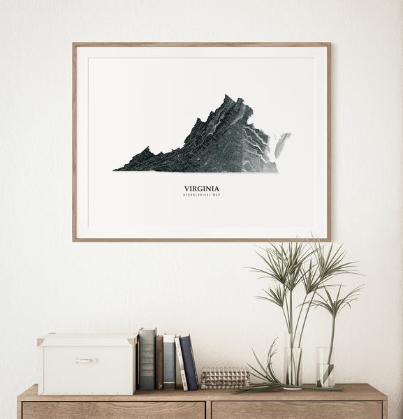 Virginia Hydrological Map Black