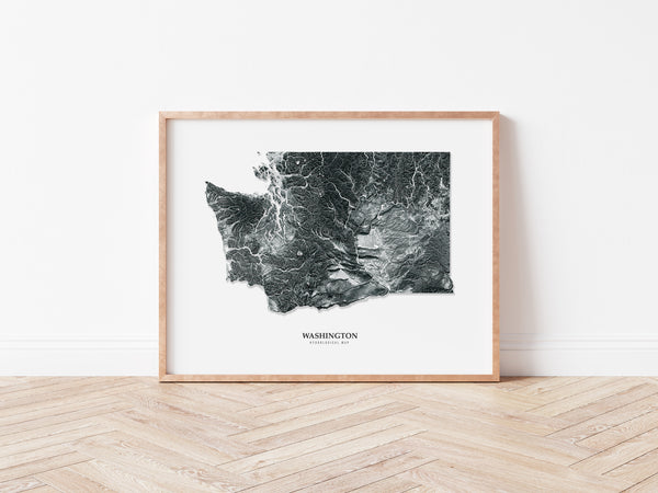 Washington Hydrological Map Poster Black
