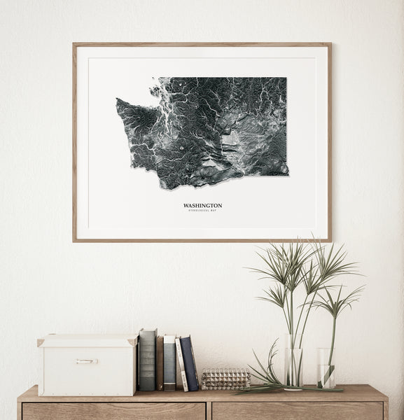 Washington Hydrological Map Poster Black