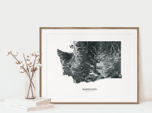 Washington Hydrological Map Poster Black