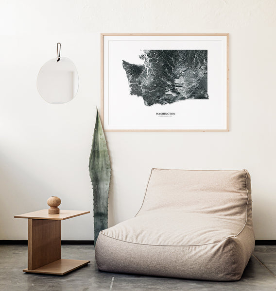 Washington Hydrological Map Poster Black