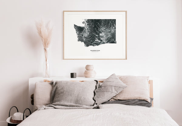 Washington Hydrological Map Poster Black