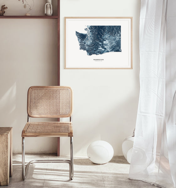 Washington Hydrological Map Poster Blue