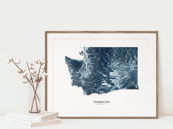 Washington Hydrological Map Poster Blue