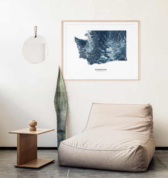 Washington Hydrological Map Poster Blue