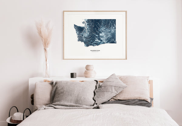 Washington Hydrological Map Poster Blue