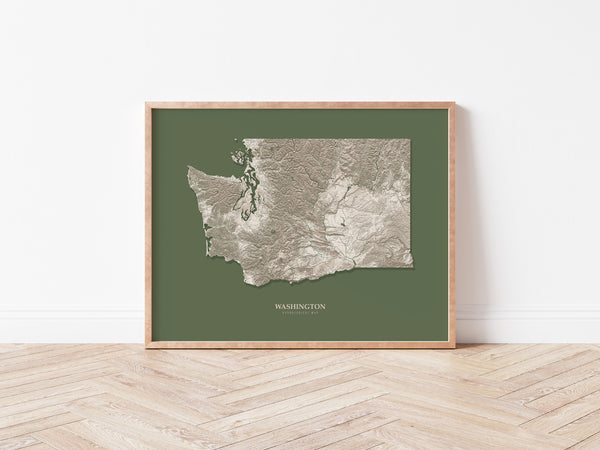 Washington Hydrological Map Poster Green