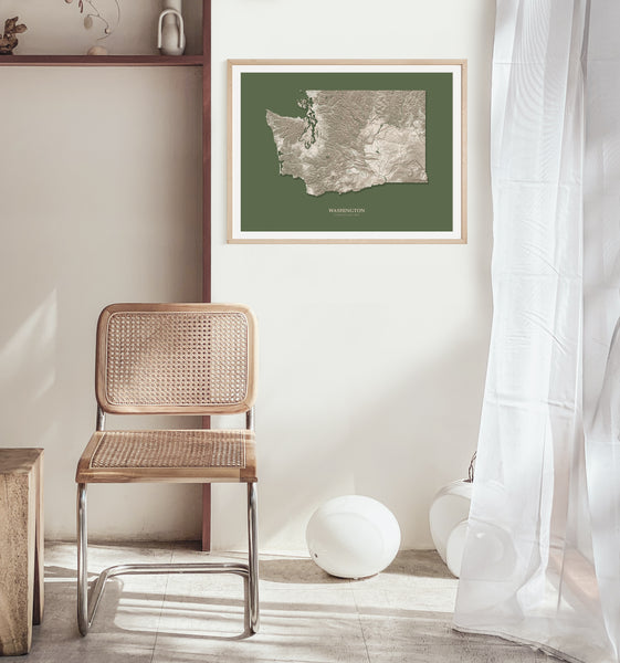 Washington Hydrological Map Poster Green