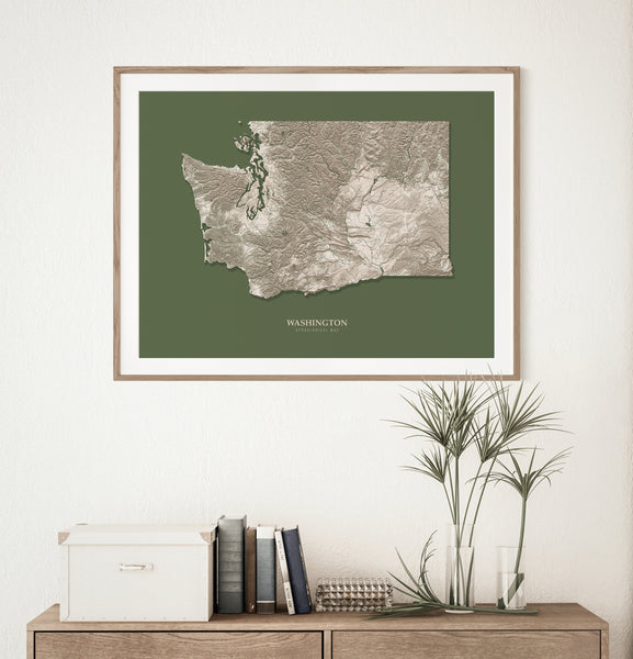 Washington Hydrological Map Poster Green