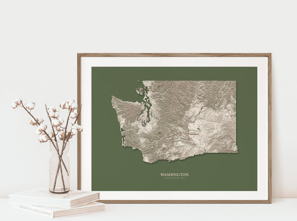 Washington Hydrological Map Poster Green