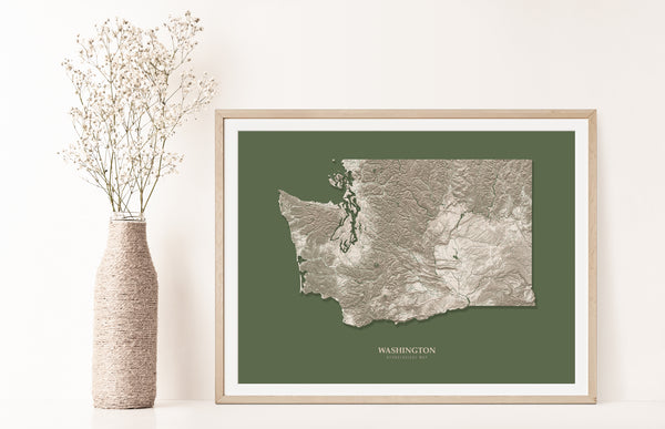 Washington Hydrological Map Poster Green