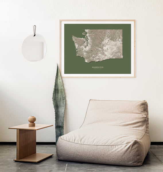 Washington Hydrological Map Poster Green
