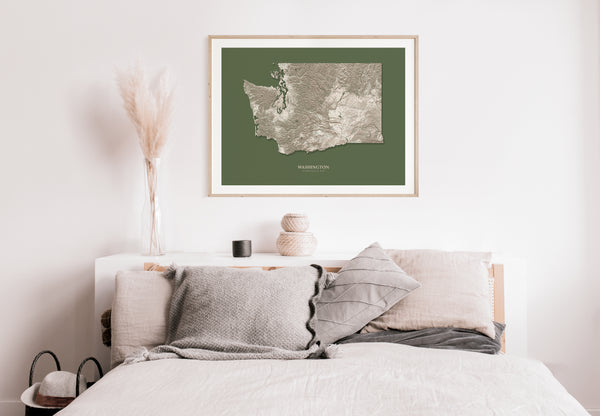 Washington Hydrological Map Poster Green