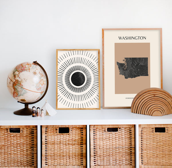 Washington Mid-Century Modern Hydrological Map