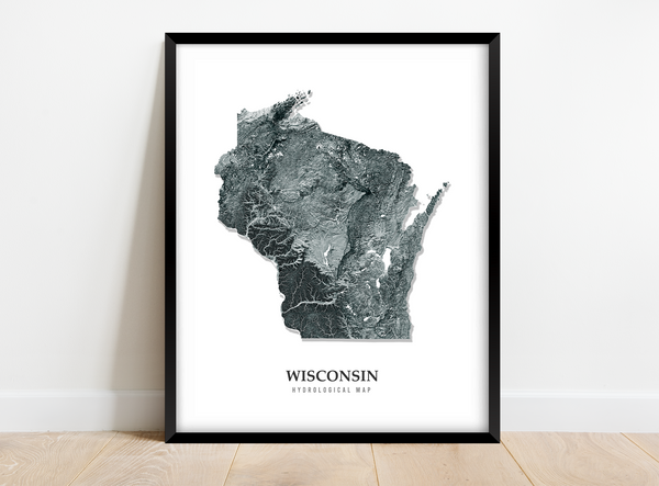 Wisconsin Hydrological Map Poster Black
