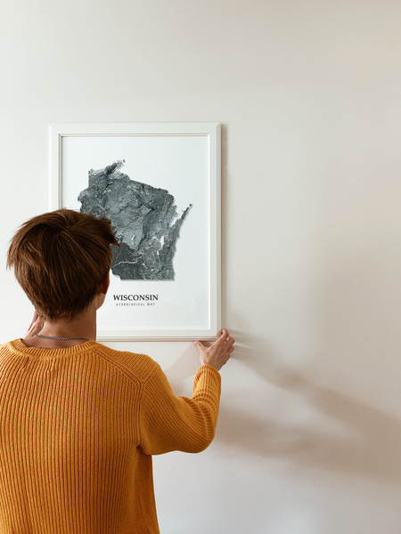 Wisconsin Hydrological Map Poster Black