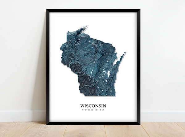 Wisconsin Hydrological Map Poster Blue