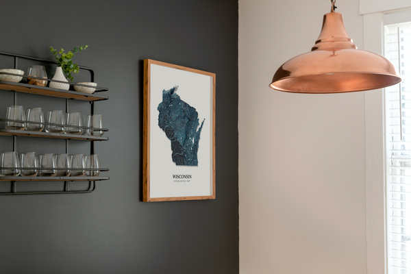 Wisconsin Hydrological Map Poster Blue