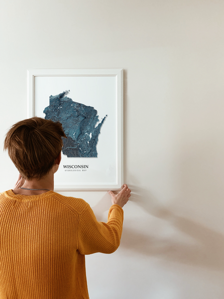 Wisconsin Hydrological Map Poster Blue