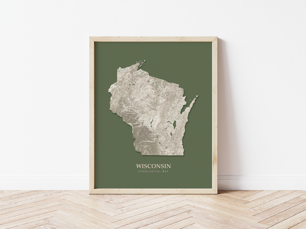 Wisconsin Hydrological Map Poster Green
