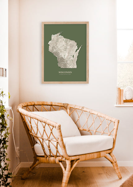 Wisconsin Hydrological Map Poster Green
