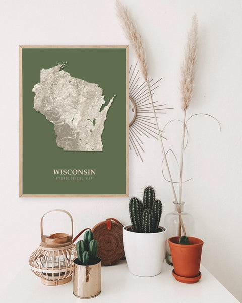 Wisconsin Hydrological Map Poster Green