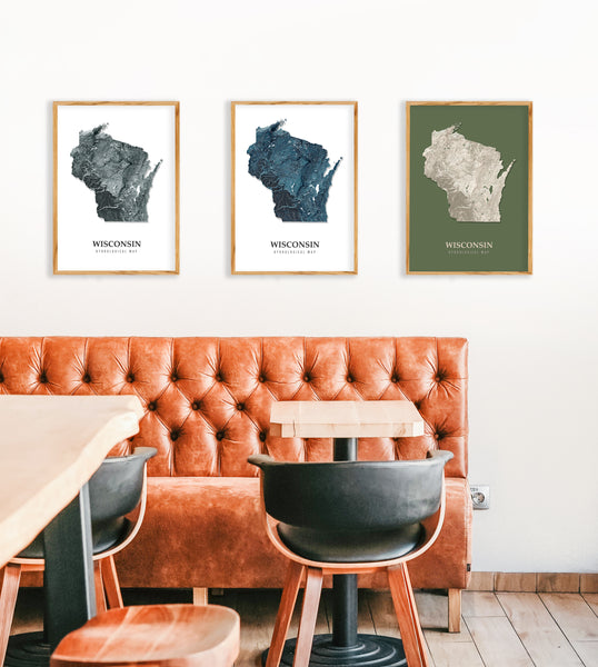 Wisconsin Hydrological Map Poster Green