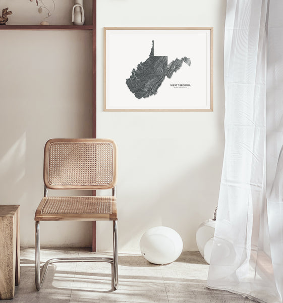 West Virginia Hydrological Map Poster Black