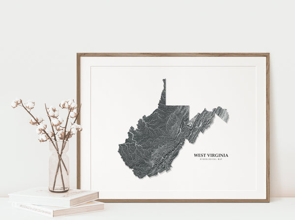 West Virginia Hydrological Map Poster Black