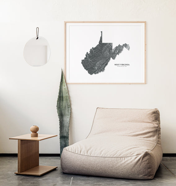 West Virginia Hydrological Map Poster Black