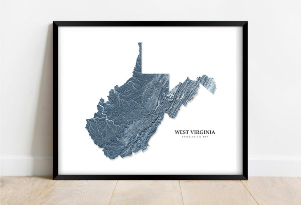 West Virginia Hydrological Map Poster Blue