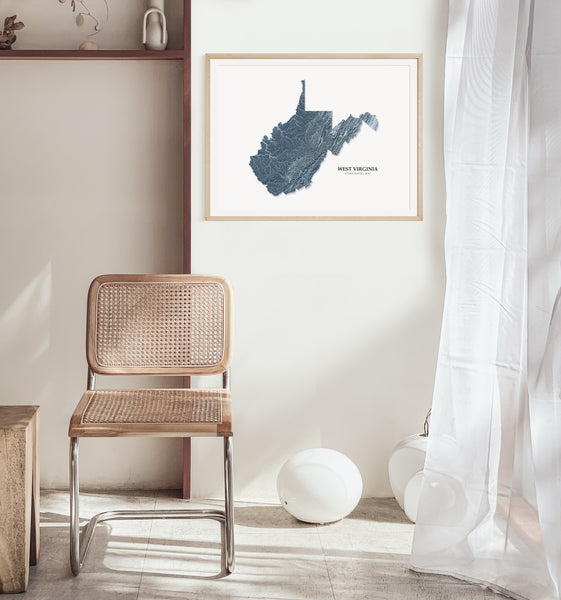 West Virginia Hydrological Map Poster Blue