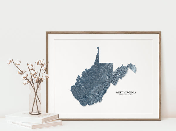 West Virginia Hydrological Map Poster Blue
