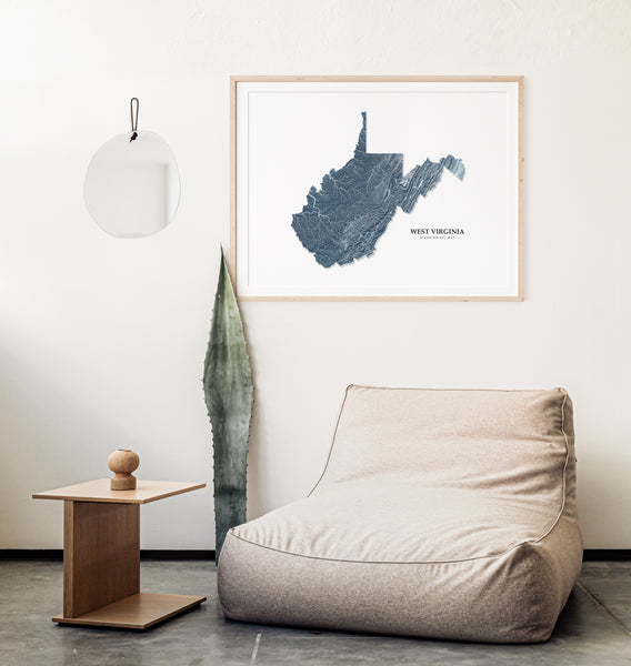 West Virginia Hydrological Map Poster Blue