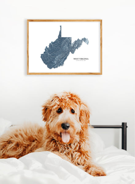 West Virginia Hydrological Map Poster Blue