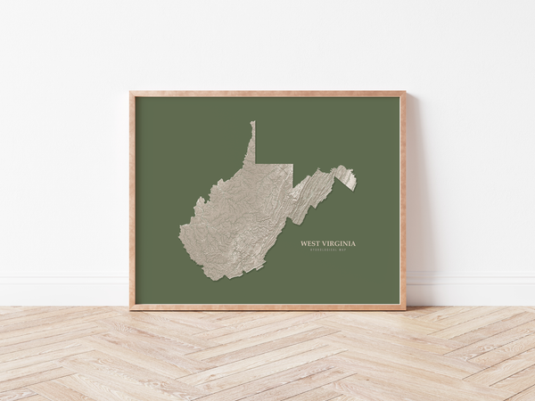 West Virginia Hydrological Map Poster Green