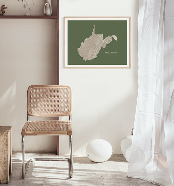 West Virginia Hydrological Map Poster Green