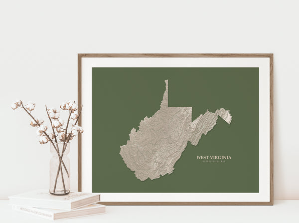 West Virginia Hydrological Map Poster Green