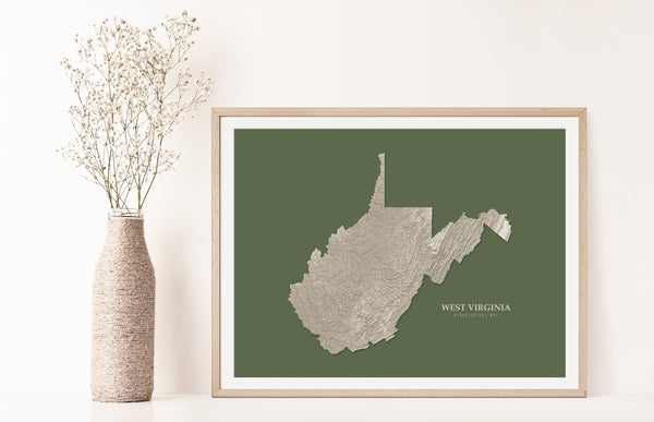 West Virginia Hydrological Map Poster Green