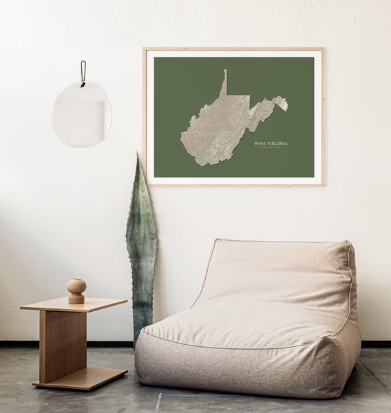 West Virginia Hydrological Map Poster Green