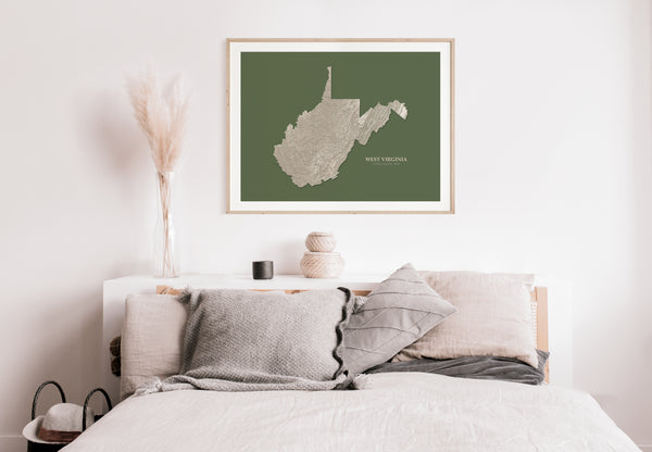 West Virginia Hydrological Map Poster Green