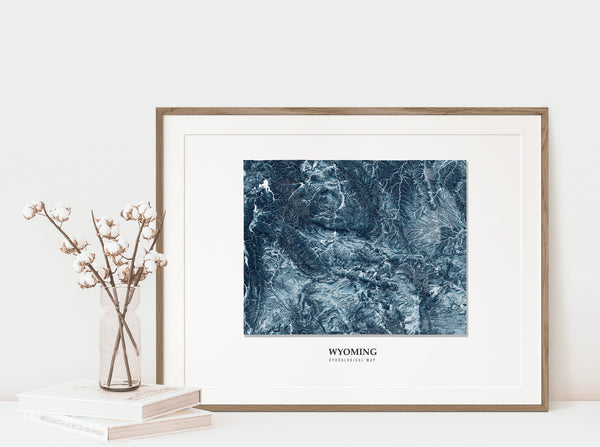 Wyoming Hydrological Map Poster Blue