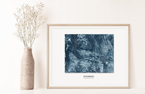 Wyoming Hydrological Map Poster Blue