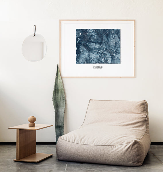 Wyoming Hydrological Map Poster Blue