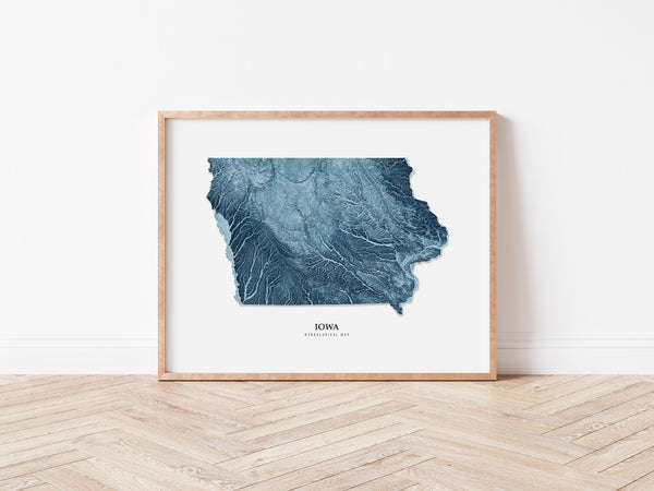 Iowa Hydrological Map Poster Blue